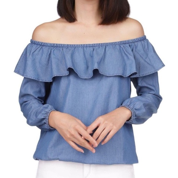 Michael Kors Demin off the shoulder Blouse - Sz S - Picture 10 of 10